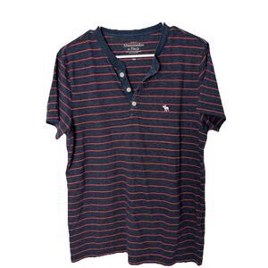 Abercrombie and Fitch Henley Shirt Mens Large Blue And Re Striped Muscle Preppy